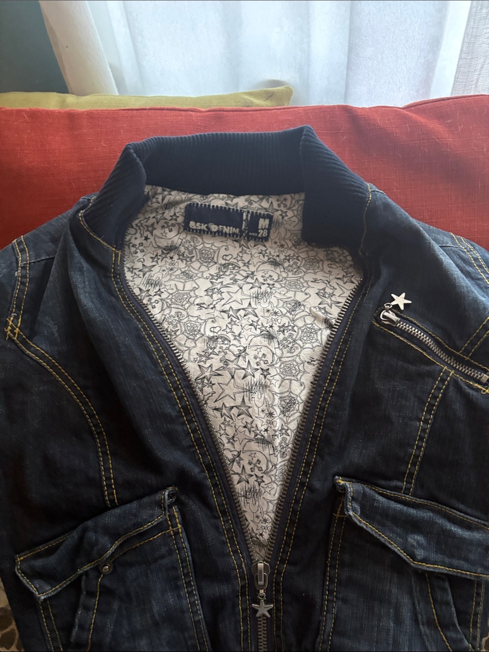 Women’s Dark Blue Denim Jacket with Star Zipper